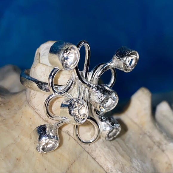 Sale * Sparkly White Quartz multi-gem Galaxy handcrafted ring - Picture 6 of 9